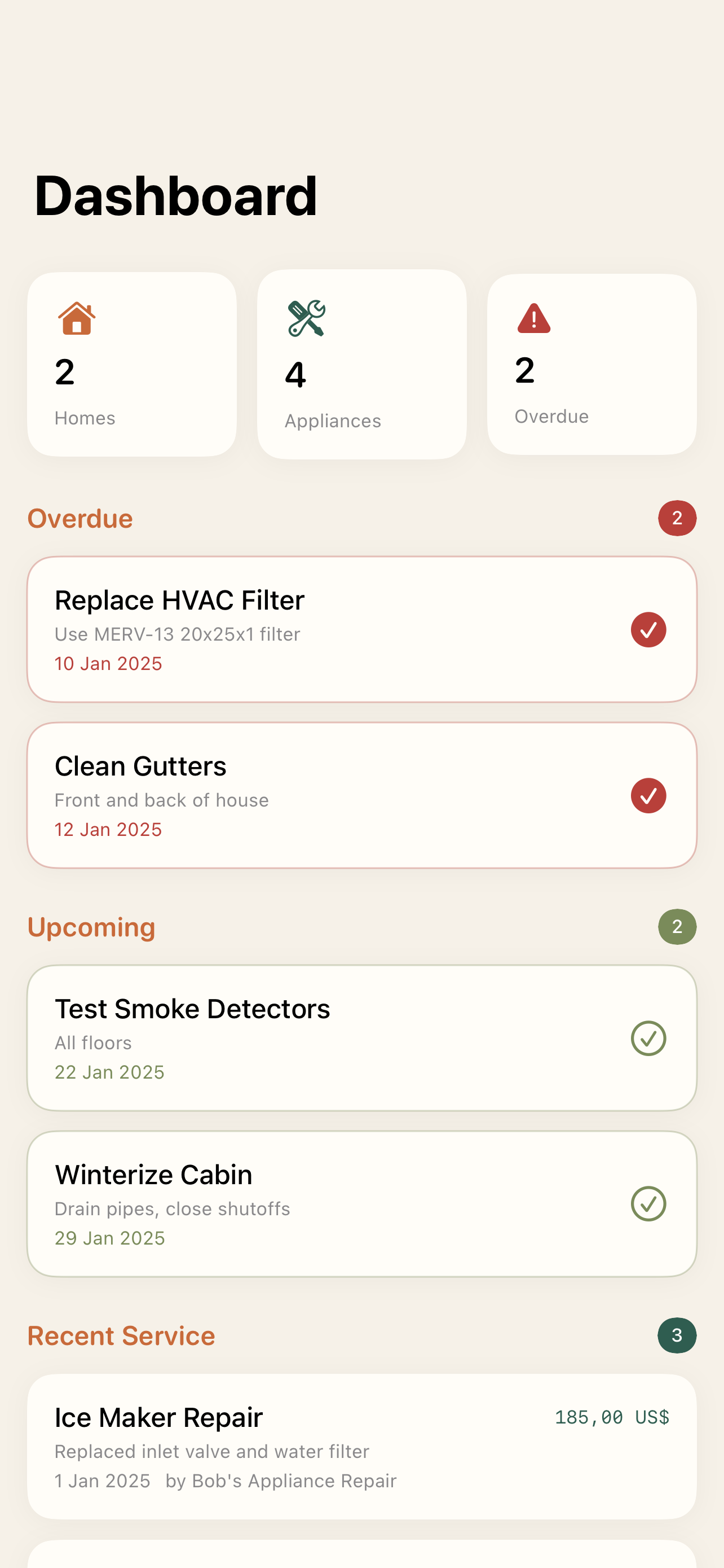 FixLog Dashboard screen